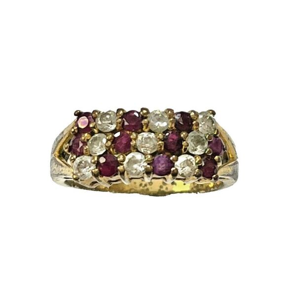 Vintage Estate Ruby Ring Size 7.5 18K Gold Plated Signed GRK Flaws - Picture 3 of 16